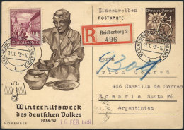 6+4Pf. Illustrated Postal Card (topic NAZI) + Stamp Of 40+35Pf., Sent By Registered Mail From Reichenberg To... - Other & Unclassified