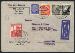 Airmail Cover Sent From Bremen To PARAGUAY On 15/AP/1939 With Nice 5-color Postage, Rare Destination, VF! - Other & Unclassified