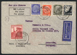 Airmail Cover Sent From Bremen To PARAGUAY On 15/AP/1939 With Nice 5-color Postage, Rare Destination, VF! - Sonstige & Ohne Zuordnung