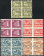 Yvert 98/102, 1954/5 Definitives, Monuments, Complete Set Of 5 Values In Superb Blocks Of 4 (bottom Stamps... - Unused Stamps