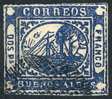 GJ.5, 2P. Blue, Ponchito Cancel, Very Fresh And Attractive, VF Quality! - Buenos Aires (1858-1864)