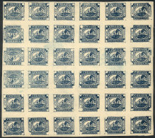 GJ.5, 2P. Blue, Arata REPRINT, Complete Sheet With 36 Different Types, Including Several TETE-BECHES At Top Left,... - Buenos Aires (1858-1864)