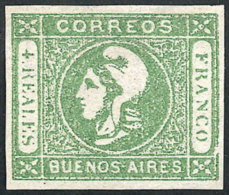 GJ.16, 4R. Green, Dull Impression, With Variety "frame Line Broken At Bottom Right", Minor Defect On Reverse In The... - Buenos Aires (1858-1864)