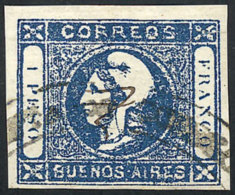 GJ.17c, 1P. Dark Blue, Worn Impression, With Variety "1 Without Period", With The Scarce Double Ogive Cancel Of SAN... - Buenos Aires (1858-1864)