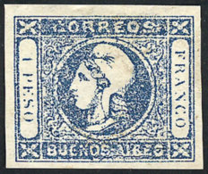 GJ.17b, 1P. Blue, Worn Impression, With Variety "1 Without Period", And An Interesting PLATE CRACK At Bottom (line... - Buenos Aires (1858-1864)