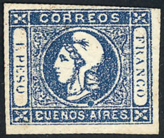 GJ.17, 1P. Dark Blue, Worn Impression, With Varieties: First R Of CORREOS With Accent And Very Notable Blue Spot... - Buenos Aires (1858-1864)