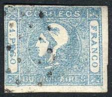 GJ.17A, 1P. Milky Blue, Used, 3 Wide Margins, Very Nice, Catalog Value US$125 - Buenos Aires (1858-1864)