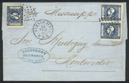 Entire Letter (long Text In French) Sent From Buenos Aires To Montevideo "per Mississippi" On 29/AU/1861, Franked... - Buenos Aires (1858-1864)