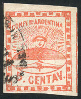 GJ.1, 5c. Red Used In Rosario, Excellent Quality, Signed By Alberto Solari On Back - Oblitérés