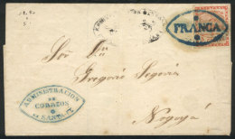 Folded Cover Franked With GJ.1e (with Variety "two Periods After CENTAV"), With Blue FRANCA Cancel In Double Ogive... - Gebruikt