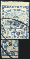 GJ.3, 15c. Blue, Used In Mendoza, With VARIETY: Inner Bottom Left Angle Incomplete, Signed By Victor Kneitschel On... - Oblitérés