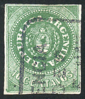 GJ.8, 10c. Green With VARIETIES: Accent Between The Letters "B" And "L" Of REPUBLICA + Small Ink Spot At Lower... - Oblitérés