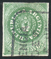 GJ.8, 10c. Green With VARIETIES: Accent Between The Letters "B" And "L" Of REPUBLICA + Small Ink Spot At Lower... - Used Stamps