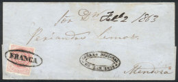 Folded Cover Sent To Mendoza In FE/1863, Franked By GJ.10 (5c. Rose Without Accent) With Double Ellipse FRANCA... - Briefe U. Dokumente