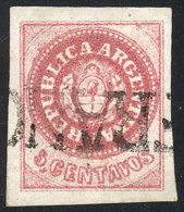 GJ.12, 5c. Semi-worn Plate, With Huge Margins And FRANCA Cancel Of Rio Cuarto, Superb, Very Rare! - Gebruikt