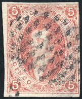 GJ.16,  5c. Rose-red Of 1st Printing Imperforate, With 9x9 Dotted Cancel Of Buenos Aires, Thinned On Reverse But... - Oblitérés