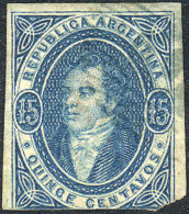 GJ.18, 15c. Blue, Clear Impression, 1st Printing IMPERFORATE, With 3 Immense Margins, Blue OM Cancel, Very Fresh,... - Used Stamps