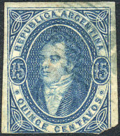 GJ.18, 15c. Blue, Clear Impression, 1st Printing IMPERFORATE, With 3 Immense Margins, Blue OM Cancel, Very Fresh,... - Gebraucht