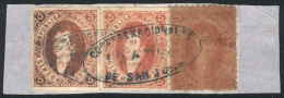 GJ.19 + 20, Fragment Of Cover Sent From San Juan, Franked With 3 Rivadavias Of 5c., 2 From FIRST Printing With... - Gebruikt