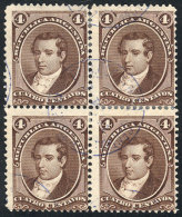 GJ.36, 4c. Moreno, Block Of 4 Used With Interesting Blue Cancel, VF - Andere & Zonder Classificatie