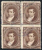 GJ.36, 4c. Moreno, Block Of 4 Used With Interesting Blue Cancel, VF - Sonstige & Ohne Zuordnung