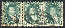 GJ.39, 1867 10c. Belgrano, Handsome Horizontal Strip Of 3 Used In Rosario, Superb! - Other & Unclassified