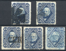 GJ.40 + 41, 1867 15c. San Martín, 5 Examples With Different Cancels (2 Mute, 2 Certificados, And 1 Double... - Other & Unclassified