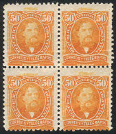 GJ.113, 1889 50c. Mitre, Mint Block Of 4 With VARIETY: Each Stamp Has A Notable Ink "shadow" In The Top Margin (in... - Sonstige & Ohne Zuordnung