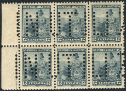 GJ.225, 1899 12c. Liberty, Block Of 6 Punched With Bulk Mail Cancel "INUTILIZADO", VF And Rare! The Low Values Of... - Other & Unclassified