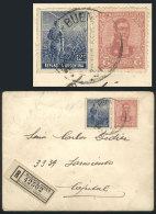 GJ.280, 5c. San Martín In Oval With OFFSET IMPRESSION On Back Variety, Affixed By The Front + 12c. Plowman... - Autres & Non Classés