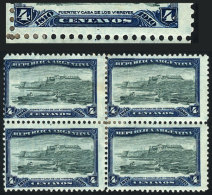 GJ.304a, 1910 4c. Centenary, Block Of 4 With DOUBLE IMPRESSION Of Blue Frame, Very Notable In The Top Right Stamp... - Other & Unclassified