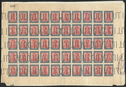 GJ.455O, 1917 20P. San Martín, Complete Sheet With Bulk Mail Cancel "INUTILIZADO", Mounted On The Original... - Other & Unclassified