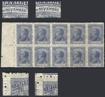 GJ.524a + 524b + Var., 1920 Urquiza, Block Of 10,  One With PEPUBLICA Variety (GJ.524a), 2 With NOYIEMBRE Var.... - Autres & Non Classés