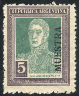 GJ.591MU, 1923 5P. San Martín With Honeycomb Wmk, With MUESTRA Overprint, VF Quality, Rare! - Other & Unclassified