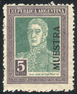 GJ.591MU, 1923 5P. San Martín With Honeycomb Wmk, With MUESTRA Overprint, VF Quality, Rare! - Autres & Non Classés