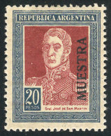 GJ.593MU, 1923 20P. San Martín With Honeycomb Wmk, MUESTRA Overprint, Excellent Quality, Rare! - Andere & Zonder Classificatie