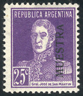 GJ.604, 25c. 1924 San Martín W/o Period, With MUESTRA Overprint, VF Quality, Rare! - Autres & Non Classés