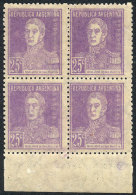 GJ.604SG, 1924 25c. San Martín, Block Of 4 PRINTED ON GUM, Excellent Quality, Catalog Value US$140. - Andere & Zonder Classificatie