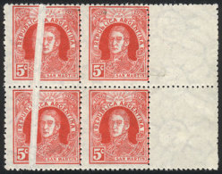 GJ.623CD, 1926 5c. San Martín, Block Of 4 With LABELS AT RIGHT And An Additional Variety: The Left Stamps... - Other & Unclassified