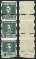 GJ.710, 1931 10c. San Martín, Typographed, Strip Of 3 With Variety: Strongly Shifted Perforation! - Autres & Non Classés