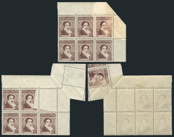 GJ.807, Rivadavia 10c. Unwatermarked, Corner Block Of 6 With Notable Variety: Pre-printing Paper Fold And The Top... - Andere & Zonder Classificatie