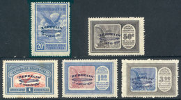 GJ.660/664, 1940 Zeppelin With Blue Overprint, Complete Set Of 5 Stamps (the Two High Values Unmounted, And The... - Luchtpost