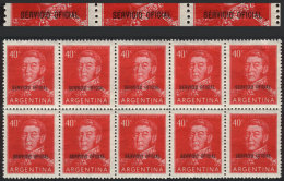 GJ.715, Block Of 10 Stamps, The Lower Stamps With DOUBLE OVERPRINT Variety (one Faint), Rare, Excellent Quality! - Dienstzegels