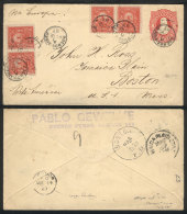 8c. Stationery Envelope + GJ.78 (2 Pairs) Sent From Buenos Aires To USA On 12/FE/1887 VIA ENGLAND (with London... - Andere & Zonder Classificatie