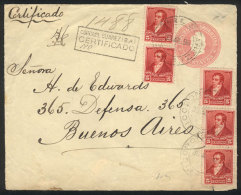 Front Of A 5c. Liberty Stationery Envelope  + 5x 5c. Rivadavia Of 1899, Sent By Registered Mail From CORONEL SUAREZ... - Other & Unclassified