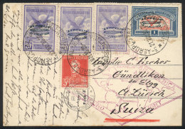 PC Sent By ZEPPELIN From Buenos Aires To Switzerland On 21/MAY/1930 With Good Postage, Special Violet Handstamp And... - Andere & Zonder Classificatie