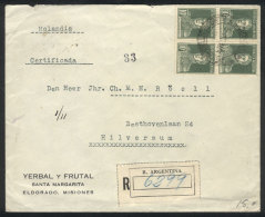 Registered Cover Sent From Eldorado To Netherlands On 9/OC/1934, Franked With BLOCK OF 4 Of 10c. San Martin W/o... - Other & Unclassified