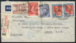 Registered Airmail Cover Sent From Buenos Aires To England On 24/DE/1935, With Nice Postage Of 2.35P. Combining... - Andere & Zonder Classificatie