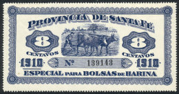 Province Of SANTA FE: Rare Revenue Stamp Of 8c. Of The Year 1910, Special For Sacks Of Flour, VF Quality! - Other & Unclassified