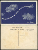 Special 1936 Season's Greeting Postcard Of Condor Airline, Unused, Very Fine Quality, Very Rare! - Argentina